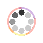 Cycling coloured circle surrounding shaded grey dots to symbolize a circle of participants